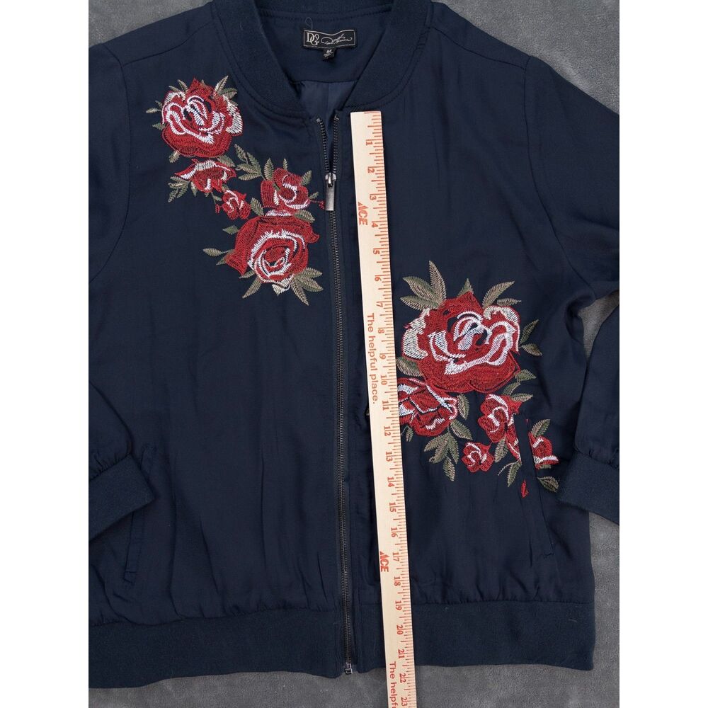DG2 Diane Gilman Bomber Jacket Womens Size Medium Navy Floral Embroidered - Picture 7 of 7